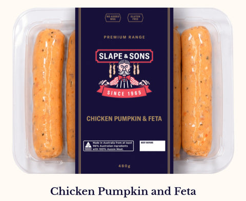 Chicken Pumpkin Feta Sausage 480 gm Tray Frozen $8.00 Tray GF