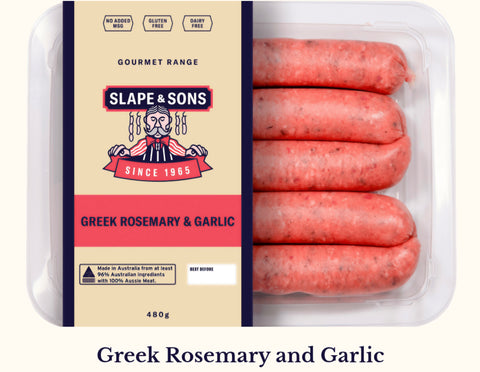 Lamb Rosemary Garlic Thick sausages 500gm $8 per tray
