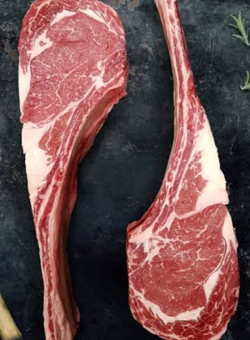 Tomahawk steaks Angus Frozen $46 per kg.